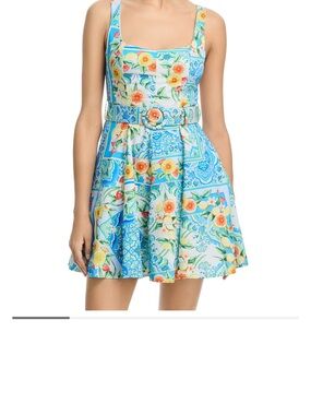 Aqua Blue Floral Belted Mini Dress